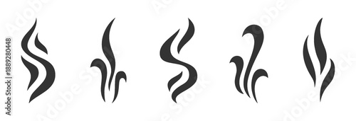 Doodle Steam or Smoke Black Thick Wavy Line Silhouette Set. Aroma or Smell Coffee, Tea, Hot Cooking Food, Fragrance Perfume. Fart Scent Icon. Abstract Grill, Vapor or Heat Cook Hand Drawn Vector Logo
