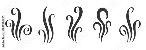 Doodle Steam or Smoke Black Thick Wavy Line Silhouette Set. Aroma or Smell Coffee, Tea, Hot Cooking Food, Fragrance Perfume. Fart Scent Icon. Abstract Grill, Vapor or Heat Cook Hand Drawn Vector Logo