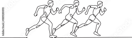 three runners - continuous line drawing. one line Art icon drawing vector