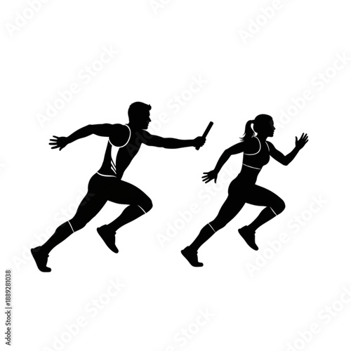 Man and woman running relay race Isolated On Transparent Background.