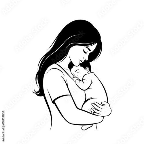 Mother holding newborn baby close Isolated On Transparent Background.