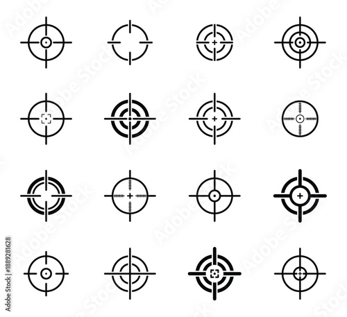 Precision target and crosshair icons for aiming and focus concepts