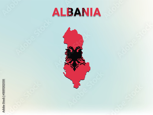 A modern flat illustration of the map of Albania filled with the national flag of Albania