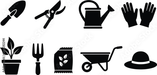 Gardening tool set with hobby elements vector