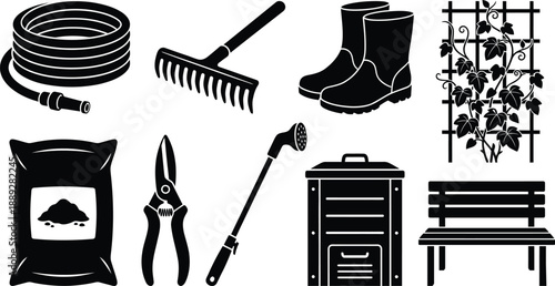 Gardening tool set with hobby elements vector