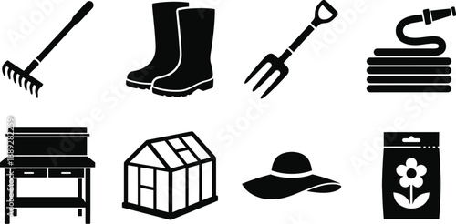 Gardening tool set with hobby elements vector