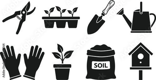 Gardening tool set with hobby elements vector