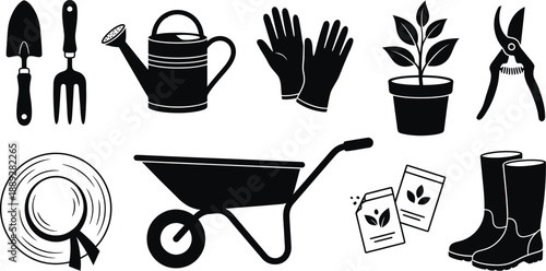 Gardening tool set with hobby elements vector