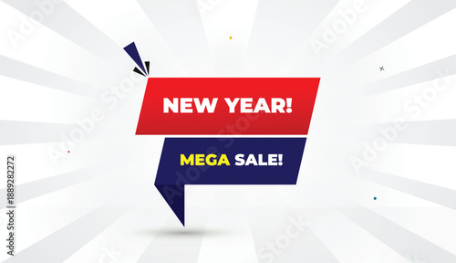 new year mega sale web banner editable eps format vector art illustration template design deep blue red gradient shapes yellow bold font white gray abstract sun shine business background 4k