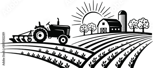 Farm landscape with tractor in spring vector