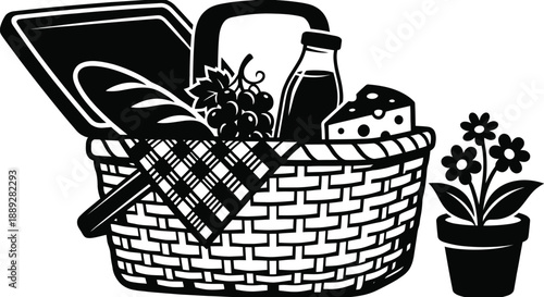 Picnic basket with food vector illustration