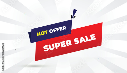 super sale hot offer editable eps format web banner vector art illustration template design deep blue red gradient shapes yellow bold font white gray gradient abstract illustration sun shine business 