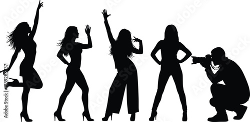 Fashion models posing for photographer silhouette isolated on white background photoshoot glamour style beauty creativity illustration concept