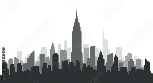 Cityscape silhouette illustration of skyscrapers and buildings from a low viewpoint