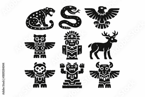 Mayan sacred animal icon set in vector style