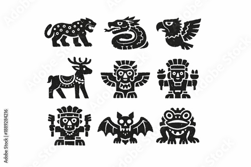 Mayan sacred animal icon set in vector style