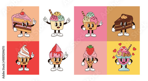 Retro Cartoon Dessert Character Collection