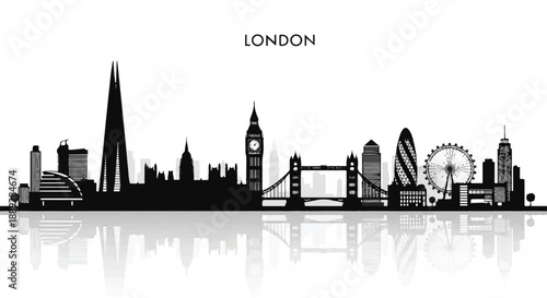 Panoramic view of London's iconic skyline featuring famous landmarks at dusk from a distant perspective.
