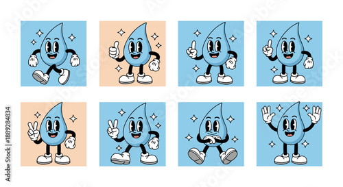 Retro Water Drop Cartoon Mascot Characters