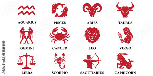 Minimal Zodiac Astrology Icon Set.