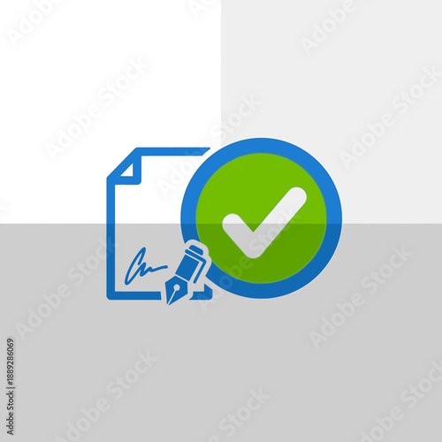 Icon of a document with a signature and a checkmark symbol.