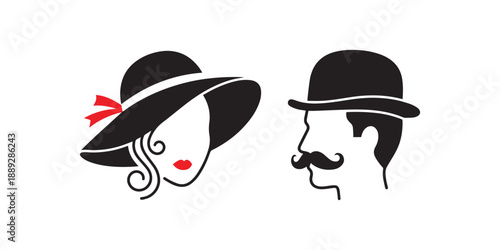 Minimalist Vintage Lady and Gentleman Icon Set.