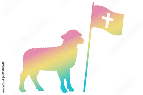 Symbolic Easter lamb with rainbow gradient and Christian flag, representing hope and faith