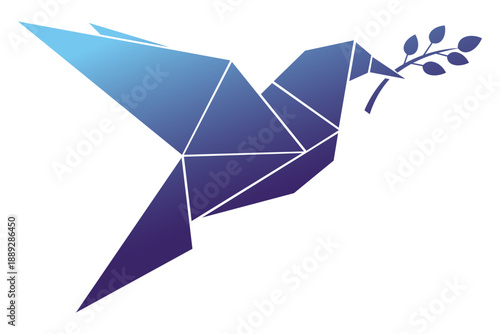 Easter Geometric origami dove carrying a branch, symbolizing peace and hope in a modern design