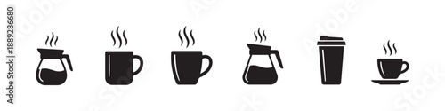 Minimal Coffee Cup and Hot Beverage Icon Set.
