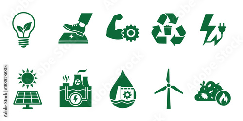 Renewable and Alternative Energy Icon Set.