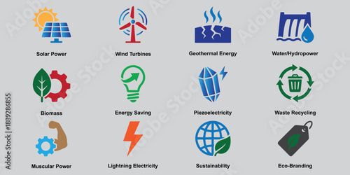 Renewable and Alternative Energy Icon Set.