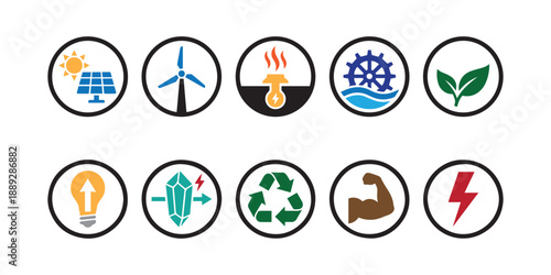 Renewable and Alternative Energy Icon Set.