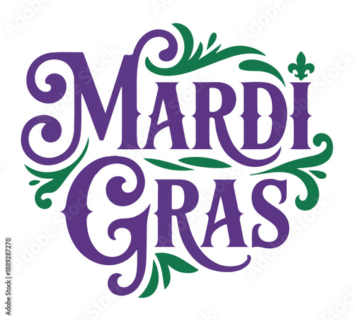 Mardi Gras Purple and Green Decorative Lettering