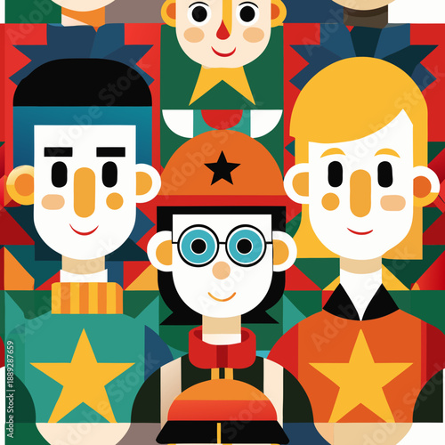 Characters in colorful outfit design in a creative artwork with various expressions and styles Generative AI