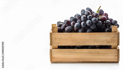 Fresh Grape In Wooden Crate Isolated On White Background Copy Space