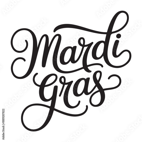 Mardi Gras Calligraphy on White Background