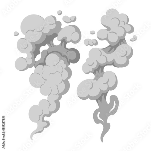 Stream puff dust cloud. Comic book smoke explosion cloud, flowing cloud silhouette flat vector illustration. Cartoon steaming smog cloud