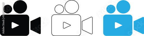 Video Camera Icon Vector Set in Solid, Outline and Flat Blue Style for Media, Film and Recording Design