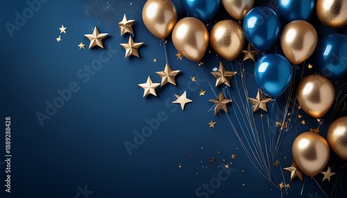 Balloons And Stars Create A Festive Scene For A Celebration In A Dark Blue Setting