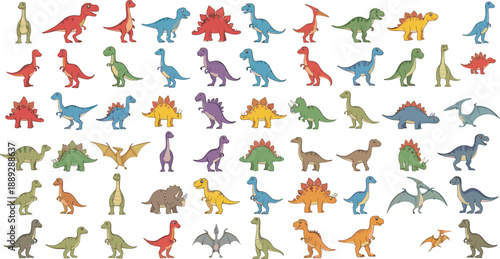 Cute Cartoon Dinosaur Vector Set Featuring Colorful Prehistoric Animals For Kids Education Games Stickers And Illustration Design
