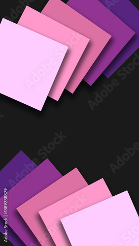 Pink and purple geometric squares pattern on black background. Modern abstract grid, vertical wallpaper