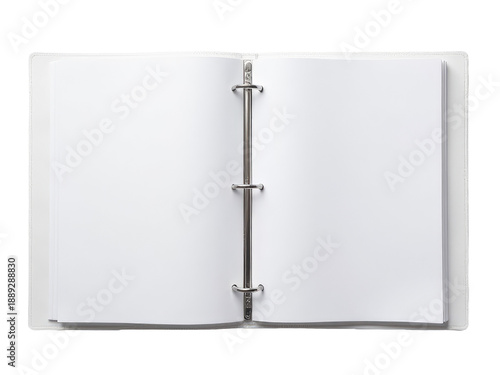An open white book with a metal ring binding