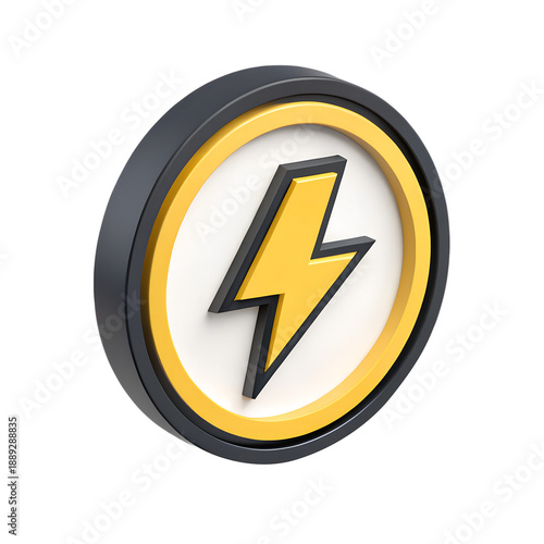 Free Download A 3D-style icon of a bold yellow lightning bolt within a black and yellow circular emblem on a transparent background - GFXLoad