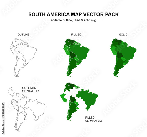 South America Map Vector Pack – Editable Outline, Filled & Solid SVG