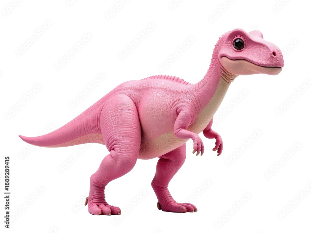 Naklejka premium A small, colorful toy dinosaur posing on its hind legs, perfect for children's play or imaginative storytelling