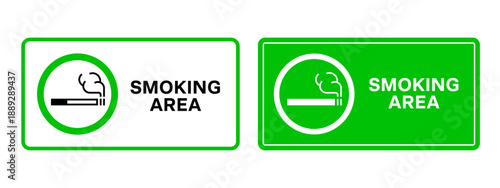 Smoking area sign. Permission signs with cigarette and smoke symbol and text. Designated smoking zone notice for public places. Tobacco use rules and information signs for indoor areas.