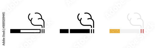 Cigarette icon. Smoking cigarette with smoke symbol. Tobacco product illustration for health, addiction and smoking concept. Nicotine use and smoking habit pictogram for medical or warning context.