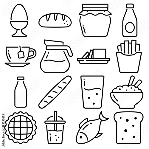 Food and Drinks Essentials Icon Set Outline Style (Part 1)