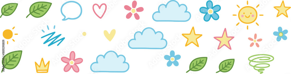 Fototapeta premium Hand drawn doodle of vibrant weather and nature icons in a playful eps illustration