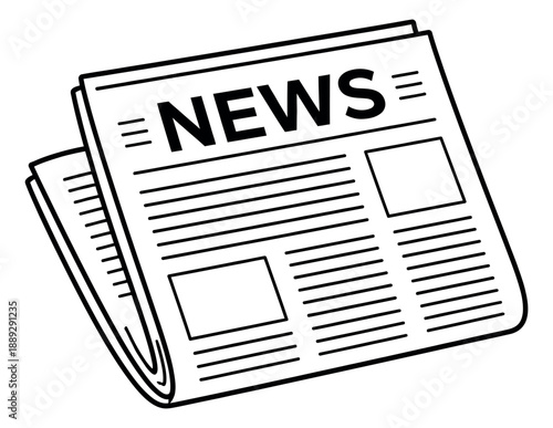 Hand drawn line art illustration of a newspaper depicting a news publication for media and communication concepts